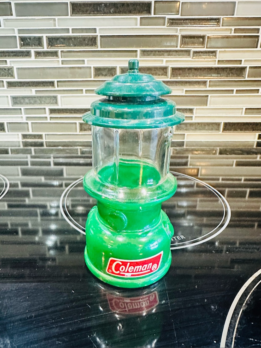 Vintage Avon Green Coleman Camping Lantern Glass Bottle no Handle